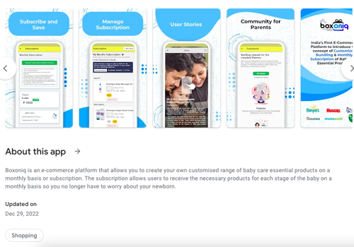 Buy / Subscribe to baby care products - Mobile App